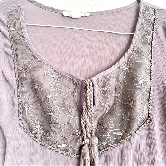 Boho Taupe chiffon peasant top - Picture 2 of 5